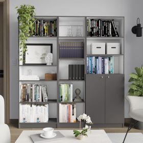 Poston 3 Piece Home Bookcase set, 67" Wide with 13 Shelves and 2-door Cabinet , Living Room Set Matt Gray / White