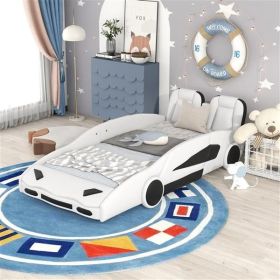 bedTwin Size Race Car-Shaped Platform Bed with Wheels, White